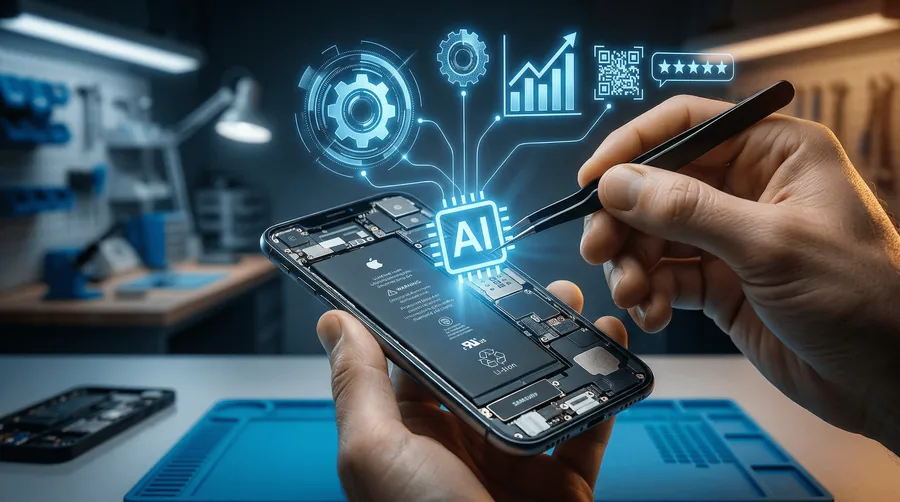 Un smartphone entouré de pictogrammes de services numériques